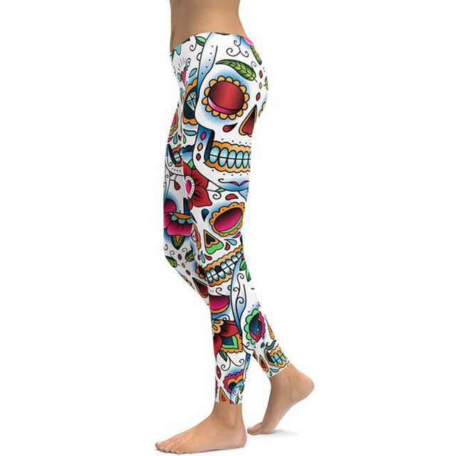 Hot 2019 Fashion Colorful Dead Sugar Skull Leggings Yoga Fitness Workout Tights Women Close Push Up Yoga Pants Gyms Sport Wear