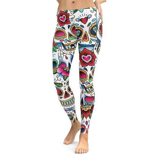 Hot 2019 Fashion Colorful Dead Sugar Skull Leggings Yoga Fitness Workout Tights Women Close Push Up Yoga Pants Gyms Sport Wear